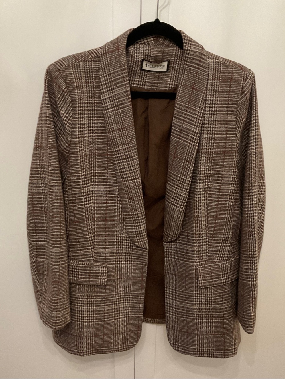 Women’s Brown Plaid Shawl Collar Blazer